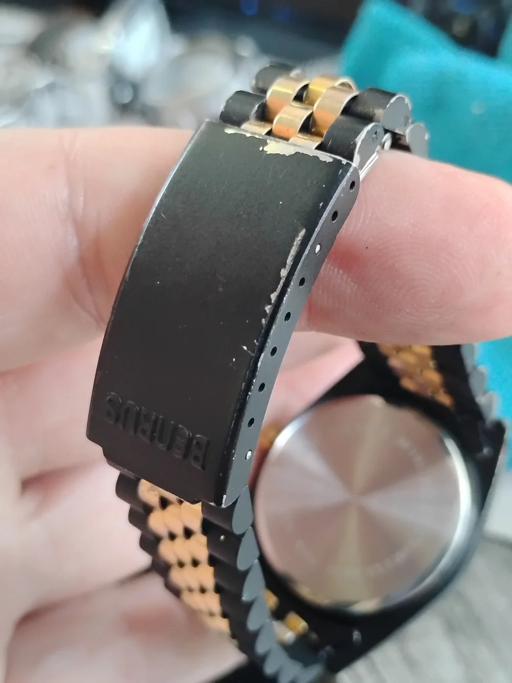 Men's Black and Gold Day-Date Diamond Quartz Watch